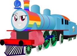 Size: 2849x2078 | Tagged: safe, artist:artthriller94, rainbow dash, equestria girls, g4, dreamworks face, high res, inanimate tf, locomotive, not salmon, thomas the tank engine, train, trainbow dash, trainified, transformation, wat, why
