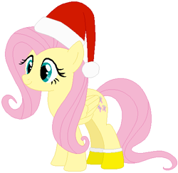 Size: 464x451 | Tagged: safe, artist:selenaede, artist:user15432, fluttershy, pegasus, pony, g4, base used, christmas, christmas outfit, clothes, hat, holiday, red hat, santa hat, socks, solo, yellow socks