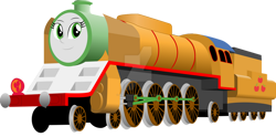 Size: 1280x633 | Tagged: safe, alternate version, artist:artthriller94, applejack, equestria girls, g4, deviantart watermark, inanimate tf, not salmon, obtrusive watermark, thomas the tank engine, train, trainified, transformation, wat, watermark, why