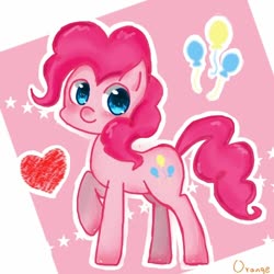 Size: 500x500 | Tagged: safe, artist:wuorange, pinkie pie, earth pony, pony, g4, abstract background, cute, cutie mark, diapinkes, female, heart, mare, pixiv, solo, stars