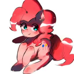 Size: 2000x2000 | Tagged: safe, artist:wuorange, pinkie pie, earth pony, pony, g4, cute, diapinkes, female, high res, hooves to the chest, mare, prone, simple background, solo, white background