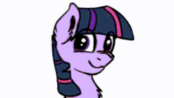 Size: 1920x1080 | Tagged: safe, artist:sharimapic, twilight sparkle, pony, g4, animated, animation test, chest fluff, cute, ear fluff, eye clipping through hair, female, frame by frame, mare, missing horn, simple background, smiling, solo, test, turned head, twiabetes, white background