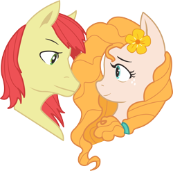 Size: 1280x1259 | Tagged: safe, artist:qq961130277, bright mac, pear butter, earth pony, pony, g4, bust, female, looking at each other, male, mare, missing accessory, profile, ship:brightbutter, shipping, simple background, smiling, stallion, straight, transparent background