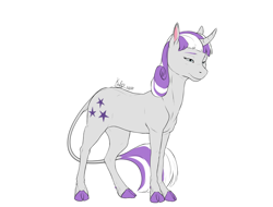 Size: 2893x2196 | Tagged: safe, artist:kroftyfennec, twilight velvet, classical unicorn, pony, unicorn, g4, cloven hooves, curved horn, female, high res, horn, leonine tail, lidded eyes, mare, signature, simple background, smiling, solo, unshorn fetlocks, white background