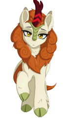 Size: 904x1600 | Tagged: safe, artist:nathayro37, autumn blaze, kirin, sounds of silence, awwtumn blaze, cloven hooves, cute, female, frontal view, head tilt, lidded eyes, looking at you, mare, raised hoof, simple background, solo, transparent background