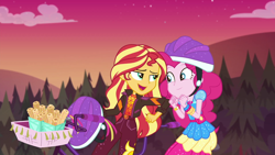 Size: 1920x1080 | Tagged: safe, screencap, pinkie pie, sunset shimmer, equestria girls, equestria girls specials, g4, my little pony equestria girls: better together, my little pony equestria girls: sunset's backstage pass, bicycle, churros, female, food