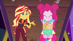 Size: 1920x1080 | Tagged: safe, screencap, pinkie pie, sunset shimmer, equestria girls, equestria girls specials, g4, my little pony equestria girls: better together, my little pony equestria girls: sunset's backstage pass, churros, female, food