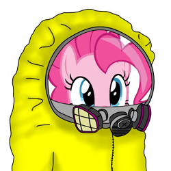 Size: 922x922 | Tagged: safe, pinkie pie, earth pony, pony, g4, cute, female, gas mask, hazmat suit, looking at you, mare, mask, simple background, solo, transparent background