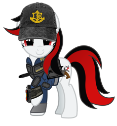 Size: 3396x3669 | Tagged: safe, artist:vector-brony, edit, oc, oc only, oc:blackjack, pony, unicorn, fallout equestria, fallout equestria: project horizons, armor, fanfic art, hat, high res, idf, israel, simple background, solo, transparent background, two toned mane, vault security armor