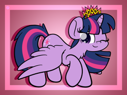 Size: 2560x1920 | Tagged: dead source, safe, artist:php142, twilight sparkle, alicorn, pony, g4, chest fluff, crown, cute, female, jewelry, mare, one eye closed, regalia, smiling, solo, twiabetes, twilight sparkle (alicorn), wink
