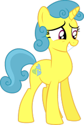 Size: 1024x1518 | Tagged: safe, alternate version, artist:abealy2, lemon hearts, pony, unicorn, g4, concerned, female, mare, simple background, smiling, solo, transparent background