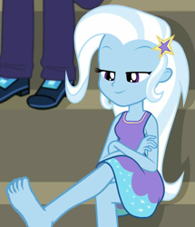 Size: 819x952 | Tagged: safe, edit, edited edit, edited screencap, editor:grapefruitface, screencap, trixie, equestria girls, g4, my little pony equestria girls: choose your own ending, sock it to me, sock it to me: trixie, barefoot, barefooting, clothes, cropped, crossed arms, dress, edit of an edit of an edit, feet