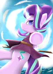Size: 1560x2150 | Tagged: safe, artist:nicxchy, starlight glimmer, pony, unicorn, g4, clothes, female, glowing horn, horn, mage, robe, solo, staff