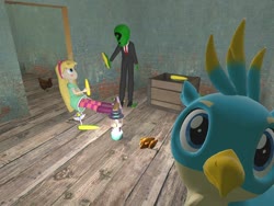 Size: 1024x768 | Tagged: safe, artist:horsesplease, gallus, oc, oc:anon, g4, 3d, corn, food, gallus the rooster, gmod, star butterfly, star vs the forces of evil