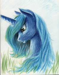 Size: 636x800 | Tagged: safe, artist:grayma1k, princess luna, alicorn, pony, g4, bust, colored pencil drawing, female, profile, s1 luna, solo, traditional art