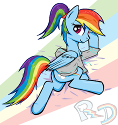 Size: 1094x1158 | Tagged: safe, artist:sallycars, rainbow dash, pegasus, pony, g4, clothes, female, hoodie, mare, ms paint, ponytail, rainbow dash day, solo