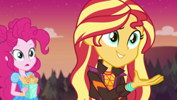 Size: 1920x1080 | Tagged: safe, screencap, pinkie pie, sunset shimmer, equestria girls, equestria girls series, g4, sunset's backstage pass!, spoiler:eqg series (season 2), churros, female, food