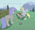 Size: 1024x866 | Tagged: safe, artist:grayma1k, derpy hooves, oc, oc:dreamcatcher (grayma1k), earth pony, pegasus, pony, g4, duo, fence, field, mail, mailbag, outdoors