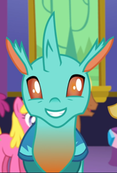 Size: 574x850 | Tagged: safe, screencap, cherry berry, cornicle, meadow song, changedling, changeling, celestial advice, g4, background changeling, cropped, cute, cuteling, male, smiling
