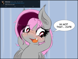 Size: 1433x1088 | Tagged: safe, artist:freefraq, oc, oc only, oc:lilac san, bat pony, pony, blatant lies, blushing, cute, denial's not just a river in egypt, female, i'm not cute, mare, solo