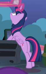 Size: 362x581 | Tagged: safe, screencap, twilight sparkle, alicorn, pony, celestial advice, g4, bipedal, bipedal leaning, cropped, female, glowing horn, horn, leaning, measuring tape, solo, twilight sparkle (alicorn)