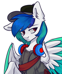 Size: 2500x3000 | Tagged: safe, artist:chibadeer, pegasus, pony, clothes, hat, headphones, high res, hoodie, male, simple background, solo, stallion, white background