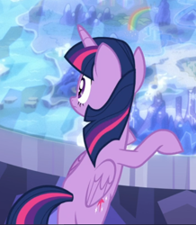 Size: 610x701 | Tagged: safe, screencap, twilight sparkle, alicorn, pony, celestial advice, g4, bipedal, bipedal leaning, cropped, cutie map, female, leaning, rear view, solo, twilight sparkle (alicorn)