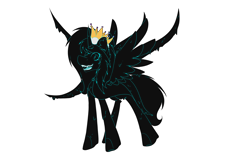 Size: 2800x1768 | Tagged: safe, artist:chazmazda, oc, oc only, alicorn, goo, pony, art, cartoon, commission, commission open, crown, dark, digital art, fangs, full body, horn, jewelry, nightmare, regalia, simple background, solo, spread wings, tentacles, transparent background, wings