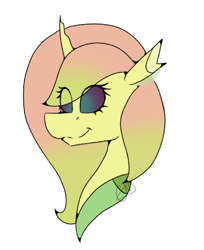 Size: 405x497 | Tagged: safe, artist:chazmazda, oc, oc only, changedling, changeling, art, bust, cartoon, commission, commission open, digital art, horn, portrait, solo, wings