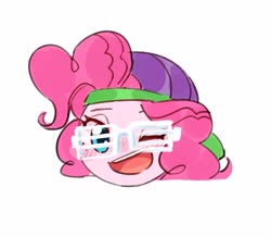 Size: 1024x894 | Tagged: safe, artist:keeerooooo1, pinkie pie, equestria girls, g4, bust, female, glasses, head only, looking at you, one eye closed, open mouth, portrait, shutter shades, simple background, solo, sunglasses, white background, wink