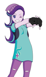 Size: 467x767 | Tagged: safe, artist:lhenao, starlight glimmer, equestria girls, equestria girls specials, g4, mirror magic, anime, anime style, base used, beanie, clothes, female, fingerless gloves, gloves, grin, hat, one eye closed, simple background, smiling, solo, transparent background