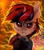 Size: 1920x2160 | Tagged: safe, artist:tatykin, oc, oc only, oc:blackjack, pony, unicorn, fallout equestria, fallout equestria: project horizons, blood, fanfic art, female, fire, horn, looking at you, mare, scratches, shooty look, small horn, solo, two toned mane, vault security armor