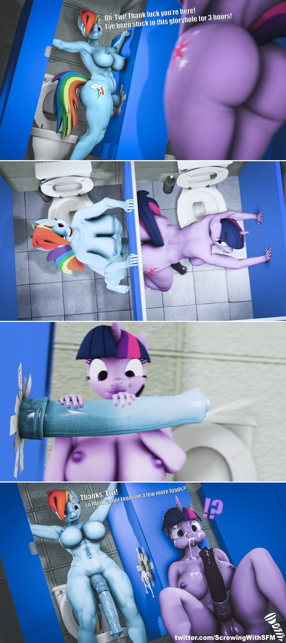 2262996 - explicit, artist:screwingwithsfm, rainbow dash, twilight sparkle,  anthro, screwingwithsfmverse, 3d, anal, animated, animated comic, armpits,  ass, autofacial, breasts, butt, comic, cum, cum in mouth, cum in own mouth,  cum on self,