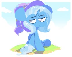 Size: 963x771 | Tagged: safe, artist:sourspot, trixie, pony, unicorn, g4, cloud, female, looking back, mare, sitting, sky, solo