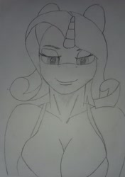 Size: 1795x2545 | Tagged: safe, artist:krumpcakes, rarity, anthro, g4, bedroom eyes, breasts, cleavage, looking at you