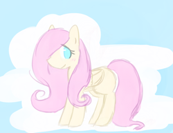 Size: 1100x850 | Tagged: safe, artist:rose_stars, fluttershy, pegasus, pony, g4, blushing, female, folded wings, looking at you, mare, missing cutie mark, no pupils, smiling, smiling at you, solo, standing, wings
