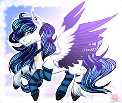 Size: 3351x2846 | Tagged: safe, artist:domina-venatricis, oc, oc only, pegasus, pony, clothes, high res, male, socks, solo, stallion, striped socks, two toned wings, wings