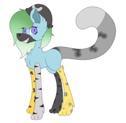 Size: 1518x1486 | Tagged: safe, artist:chazmazda, oc, oc only, hybrid, pony, art, beanie, cartoon, chest fluff, commission, commissions open, concave belly, digital art, full body, grin, hat, horn, long legs, muzzle, paws, simple background, smiling, solo, tail, white background, wings