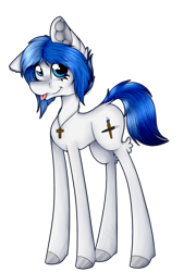 Size: 1650x2295 | Tagged: safe, artist:chazmazda, oc, oc only, earth pony, pony, :p, art, cartoon, commission, commissions open, concave belly, cross necklace, digital art, dock, ear fluff, full body, long legs, simple background, solo, tongue out, transparent background