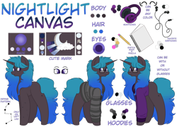 Size: 1024x738 | Tagged: safe, artist:calibykitty, oc, oc only, oc:nightlight canvas, pony, unicorn, clothes, earbuds, glasses, gradient hair, gradient mane, gradient tail, headphones, hoodie, pencil, reference sheet, simple background, sketch book, solo, spots, striped hoodie, transparent background