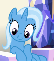 Size: 838x940 | Tagged: safe, screencap, trixie, pony, unicorn, all bottled up, g4, cropped, cute, diatrixes, female, friendship throne, mare, sitting, smiling, solo