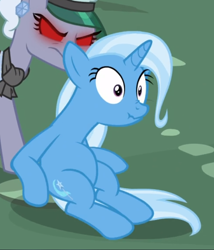 Size: 636x743 | Tagged: safe, screencap, trixie, pony, unicorn, all bottled up, g4, cropped, female, mare, scrunchy face, sitting