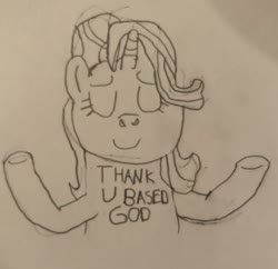 Size: 2637x2550 | Tagged: safe, artist:frenchfry, starlight glimmer, pony, g4, high res, lil b, meme, thank you based god, traditional art