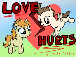 Size: 800x600 | Tagged: safe, artist:daviscollus, pound cake, pumpkin cake, pegasus, pony, unicorn, g4, bow, clopfic in source, colt, cover art, fanfic, fanfic art, female, filly, foal, heart, heartbreak, incest, looking at each other, love, male, pumpkin, ship:caketwincest, shipping, straight, twincest
