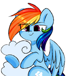 Size: 2000x2000 | Tagged: safe, artist:thieftea, rainbow dash, pegasus, pony, g4, cloud, cloud hugging, cute, dashabetes, eye clipping through hair, female, high res, mare, simple background, solo, white background