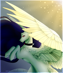 Size: 2872x3297 | Tagged: safe, artist:amcirken, oc, oc only, oc:serazimelii, pegasus, pony, awesome, female, high res, large wings, mare, solo, tail, tail feathers, wings