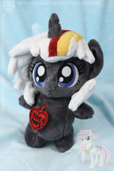 Size: 1000x1500 | Tagged: safe, artist:nakedskull, oc, oc only, oc:velvet remedy, pony, unicorn, fallout equestria, chibi, fanfic, fanfic art, female, hooves, horn, irl, mare, photo, plushie, solo