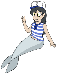 Size: 682x892 | Tagged: safe, artist:heretichesh, oc, oc only, oc:buoy belle, mermaid, satyr, shark, barely pony related, female, offspring, offspring's offspring, parent:oc:dingaling, sailor uniform, simple background, solo, uniform, white background
