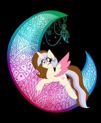 Size: 1670x2030 | Tagged: safe, artist:ladylullabystar, oc, oc only, oc:moonride, alicorn, pony, alicorn oc, black background, horn, moon, simple background