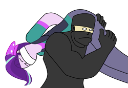 Size: 833x572 | Tagged: safe, artist:brightstar40k, starlight glimmer, equestria girls, g4, bound and gagged, butt touch, carried over the shoulder, carrying, cloth gag, clothes, criminal, female, gag, hand on butt, kidnapped, peril, shoulder carry, simple background, white background